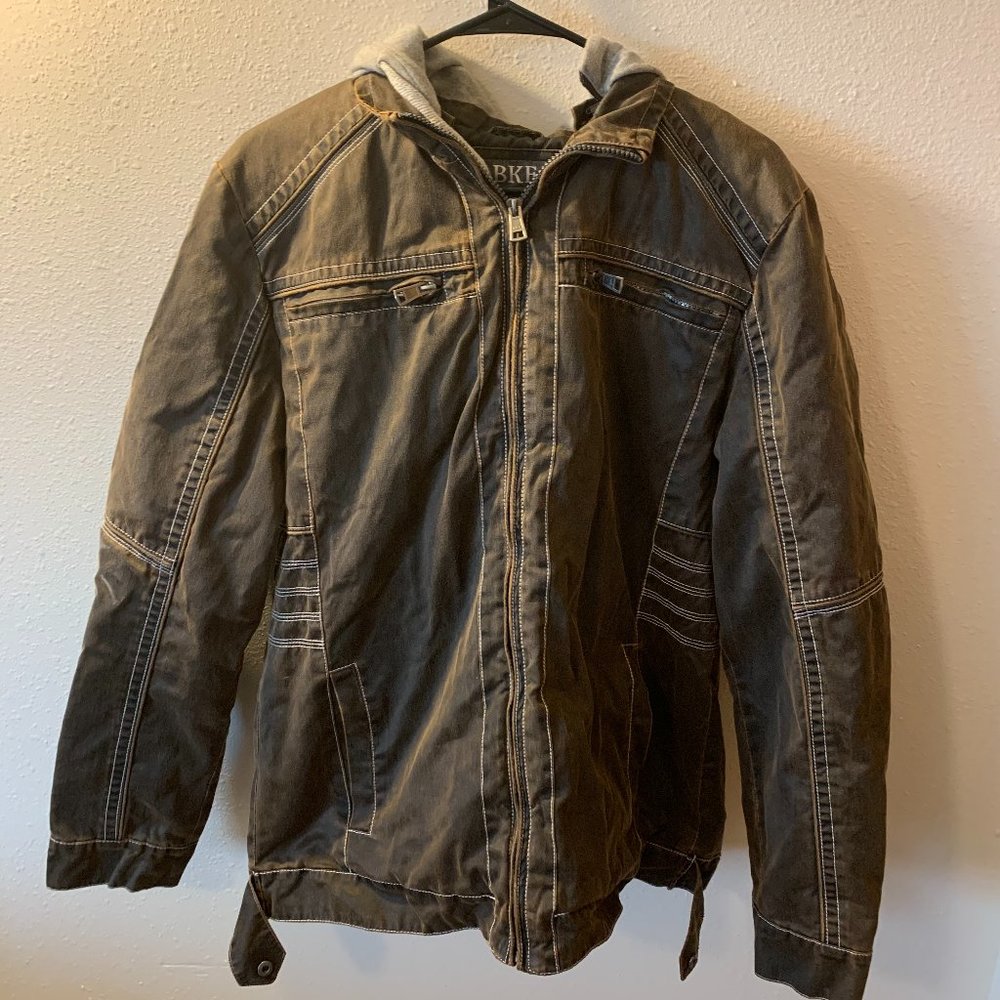 BKE Buckle Faux Leather Jacket with Hood